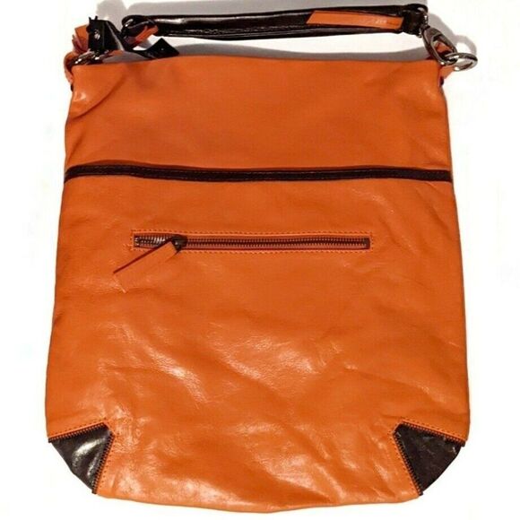 Latico Rosie Handbag Salmon/Espresso 100% Leather Adjustable Crossbody 8587 NWT - Picture 1 of 6